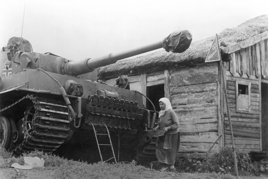 Kursk Battle- Soviet Civilians With German Tank